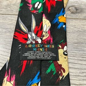 Vintage Looney Tunes Mania Black Tazmanian "Taz" Bugs Bunny Novelty Tie 90s